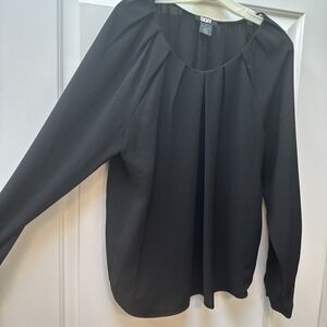 DKNY Blouse‎ Women's XL Black Pleated Long Sleeve Pullover